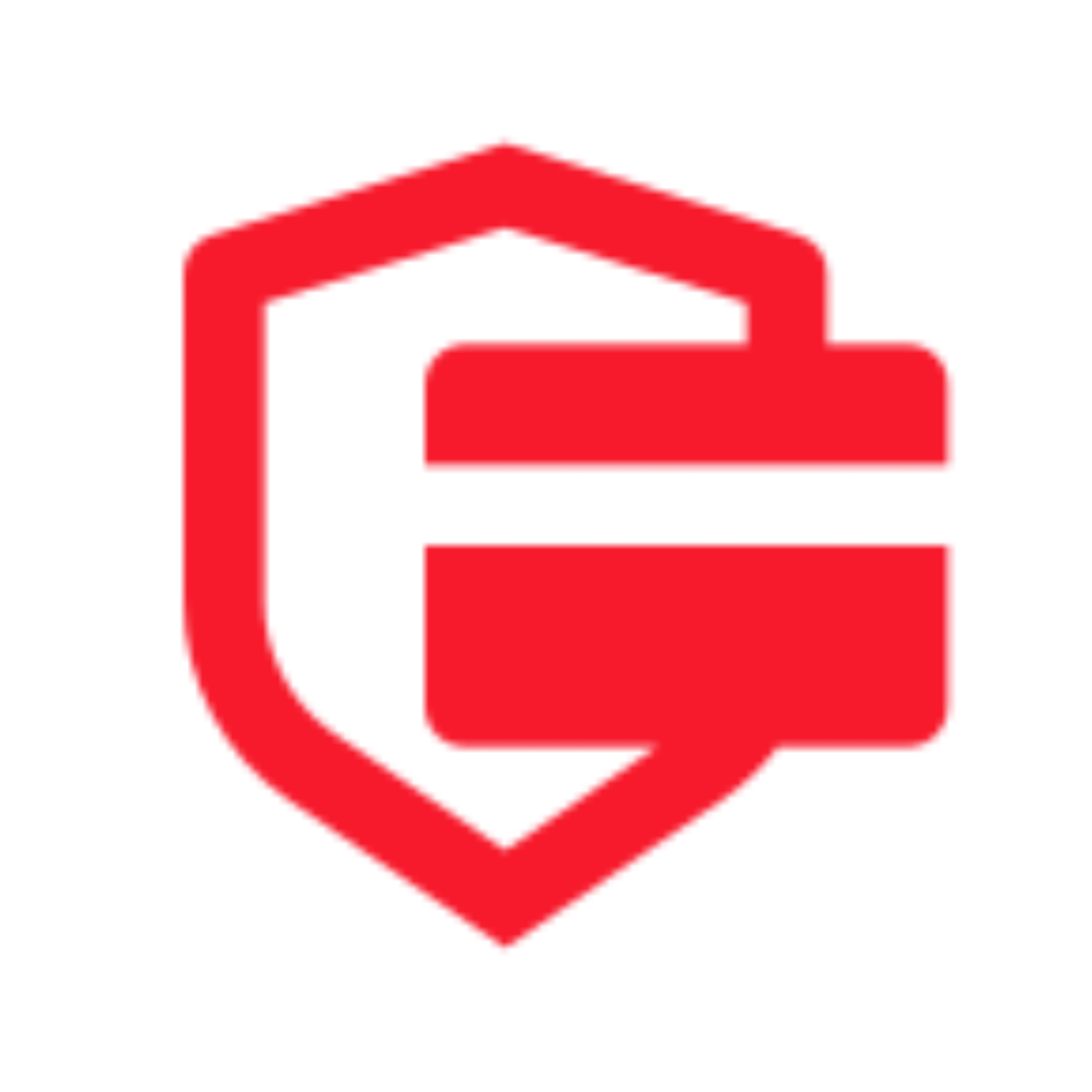 A red, stylized shield with a white check mark inside, combined with a padlock shape, symbolizing security and protection for IPTV Latino users.