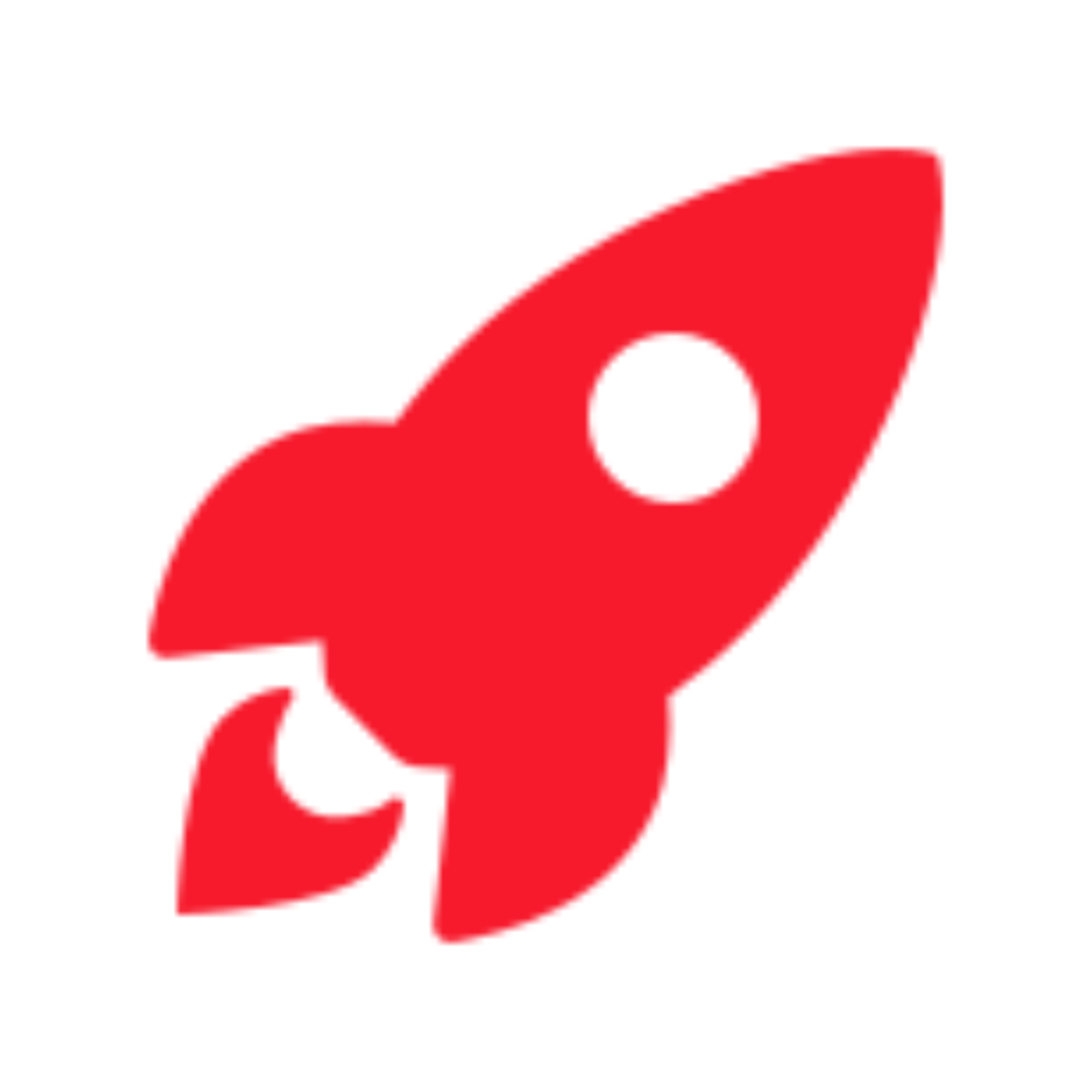 A simple red rocket icon with a white circular window, pointing diagonally upward on a plain white background—perfect for representing IPTV Latino’s fast and dynamic streaming experience.
